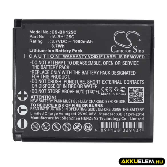 Utángyártott Samsung Kamera Li-ion akkumulátor 3.7V 1000mAh IA-BH125C IA-BH125C - CameronSino