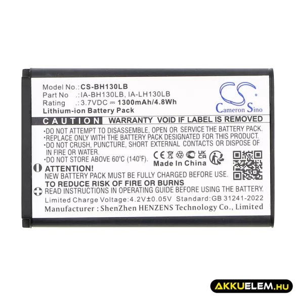 Utángyártott Samsung Kamera Li-ion akkumulátor 3.7V 1300mAh IA-BH130LB, IA-LH130LB, BPBH130LB IA-BH130LB, IA-LH130LB - CameronSino
