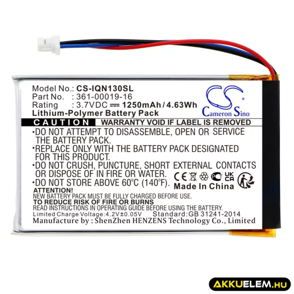 Utángyártott Garmin GPS Li-Polymer akkumulátor 3.7V 1250mAh 361-00019-16, 361-00019-12 - CameronSino
