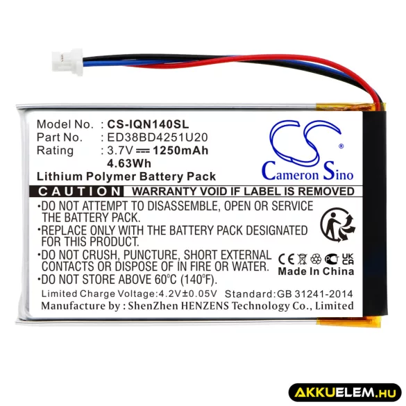 Utángyártott Garmin GPS Li-Polymer akkumulátor 3.7V 1250mAh ED38BD4251U20 - CameronSino