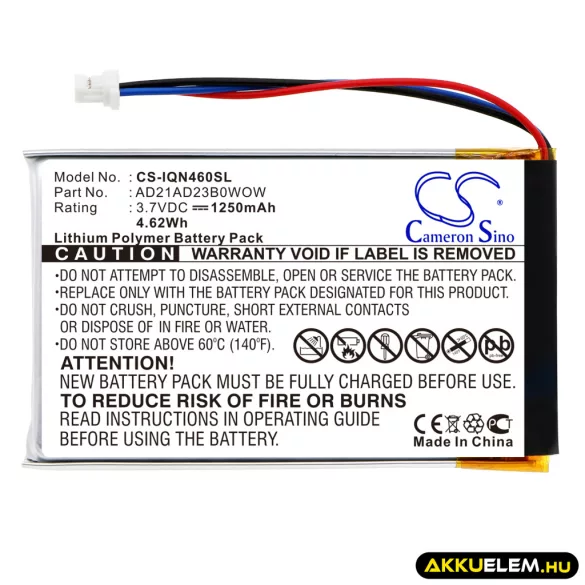 Utángyártott Garmin GPS Li-Polymer akkumulátor 3.7V 1250mAh AD21AD23B0WOW - CameronSino