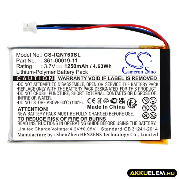 Utángyártott Garmin GPS Li-Polymer akkumulátor 3.7V 1250mAh 361-00019-11, 361-00019-40 - CameronSino