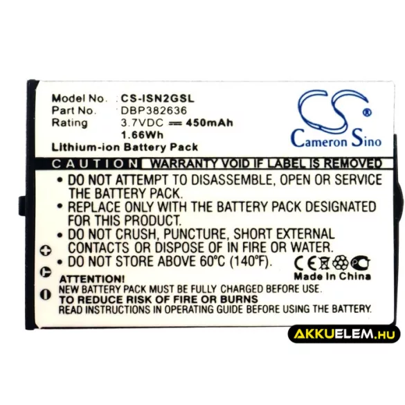 Utángyártott Insignia Médialejátszó Li-ion akkumulátor 3.7V 450mAh DBP382636 - CameronSino