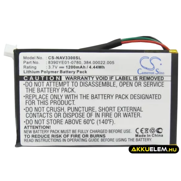 Utángyártott Navigon GPS Li-Polymer akkumulátor 3.7V 1200mAh 8390-YE01-0780, 384.00022.005 - CameronSino