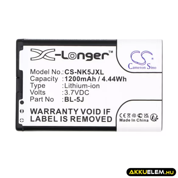 Utángyártott Nokia mobil Li-ion akkumulátor 3.7V 1200mAh BL-5J - CameronSino