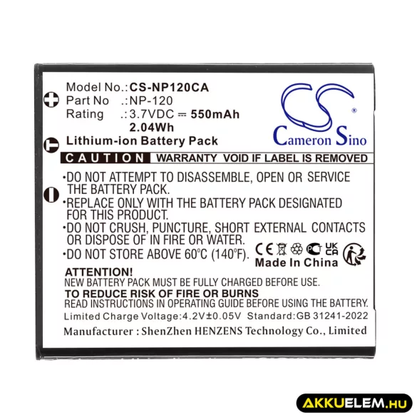 Utángyártott Casio Kamera Li-ion akkumulátor 3.7V 550mAh NP-120, NP-120DBA - CameronSino