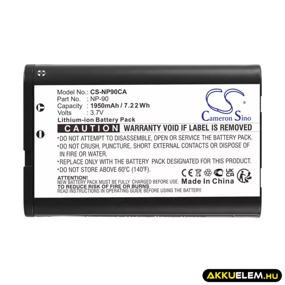 Utángyártott Casio Kamera Li-ion akkumulátor 3.7V 1950mAh NP-90, NP-90DBA - CameronSino