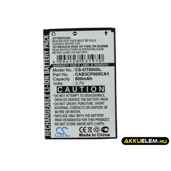 Utángyártott TCL mobil Li-ion akkumulátor 3.7V 800mAh OT-BY40, TB-4X - CameronSino