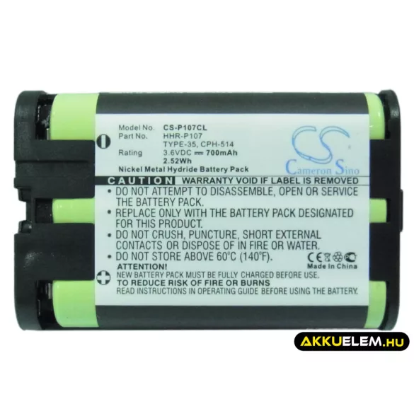 Utángyártott Panasonic Vezeték nélküli telefon Ni-MH akkumulátor 3.6V 700mAh HHR-P107, TYPE-35 - CameronSino