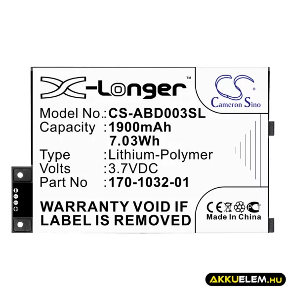 Utángyártott Amazon E-könyv Li-Polymer akkumulátor 3.7V 1900mAh S11GTSF01A, GP-S10-346392-0100 - CameronSino