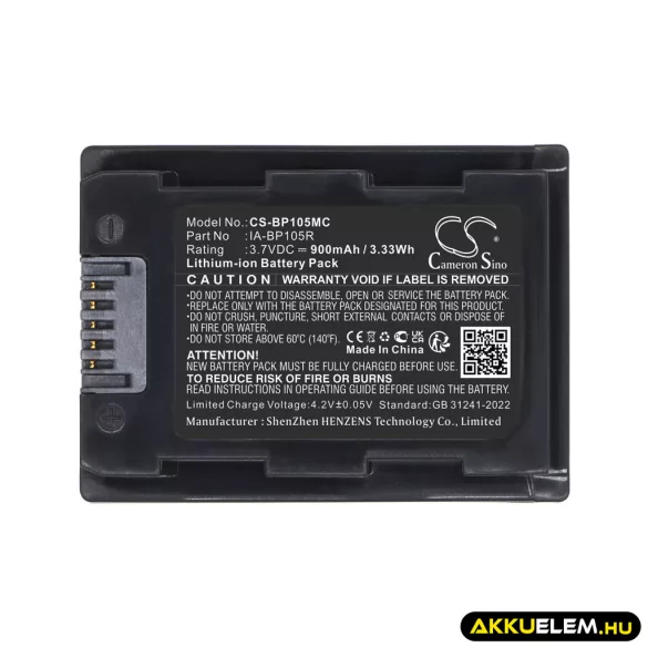 Utángyártott Samsung Kamera Li-ion akkumulátor 3.7V 900mAh IA-BP105R - CameronSino