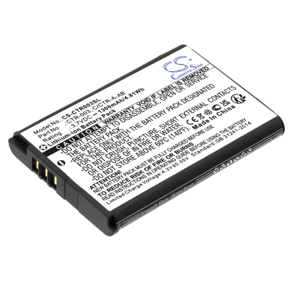 Utángyártott Nintendo Játékkonzol Li-ion akkumulátor 3.7V 1300mAh CTR-003, C/CTR-A-AB - CameronSino
