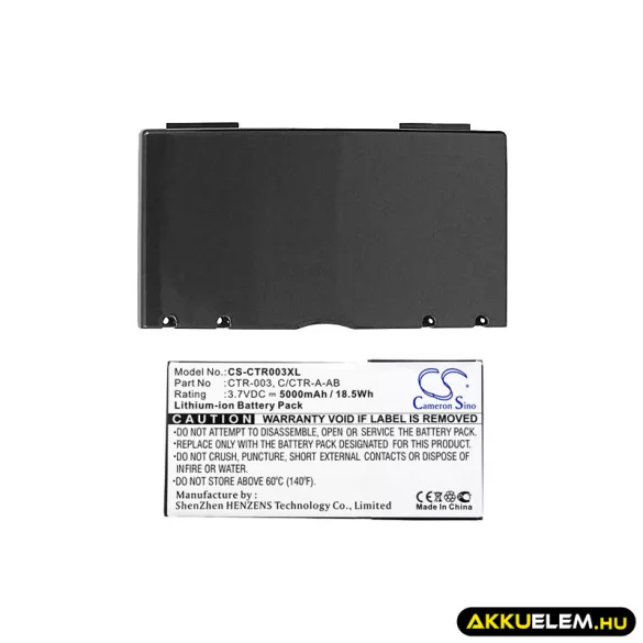 Utángyártott Nintendo Játékkonzol Li-ion akkumulátor 3.7V 5000mAh CTR-003, C/CTR-A-AB - CameronSino