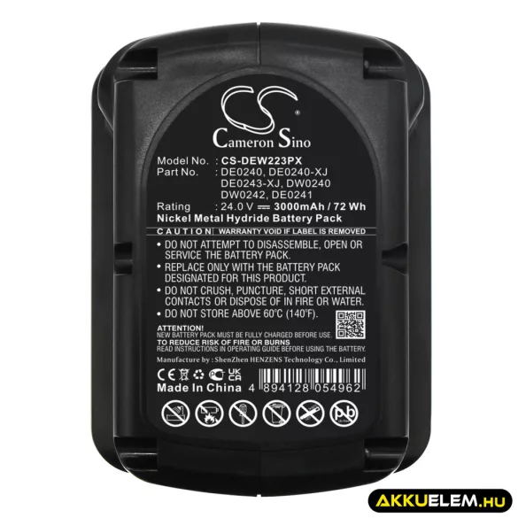 Utángyártott DeWalt szerszámgép Ni-MH akkumulátor 24V 3000mAh DE0240, DE0240-XJ - CameronSino