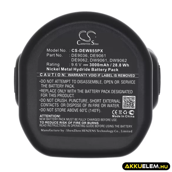 Utángyártott DeWalt szerszámgép Ni-MH akkumulátor 9.6V 3000mAh DE9036, DE9061 - CameronSino