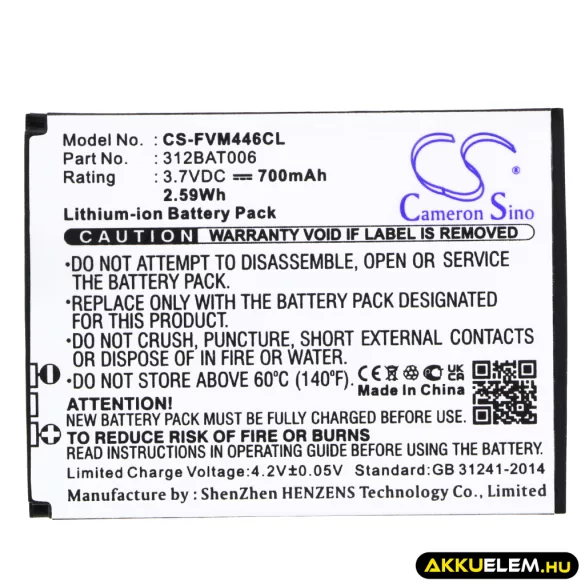 Utángyártott FRITZ!Fon Vezeték nélküli telefon Li-ion akkumulátor 3.7V 700mAh 312BAT006 - CameronSino
