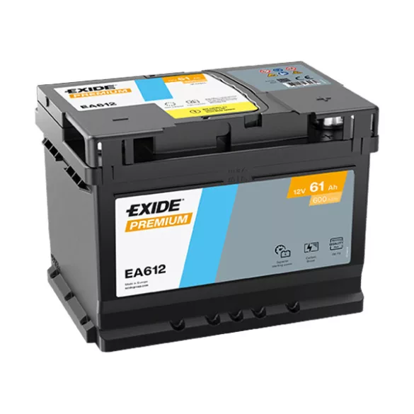 61Ah EXIDE Premium EA612 autó akkumulátor JOBB+