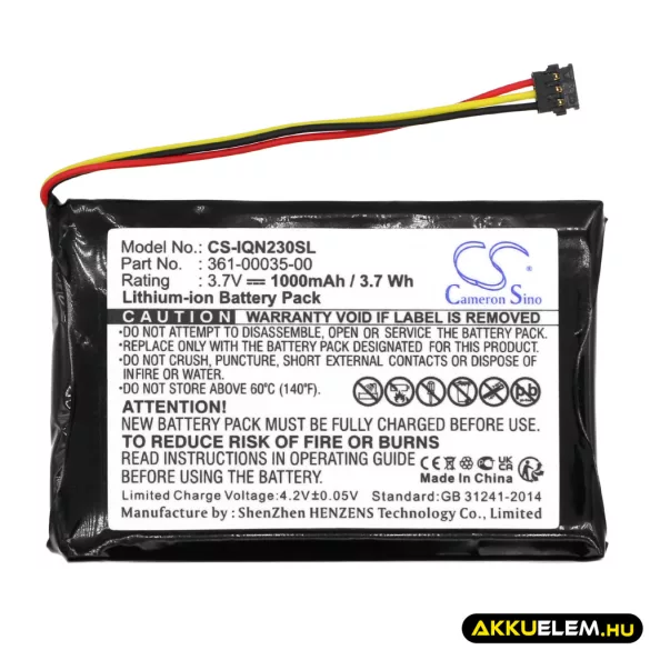Utángyártott Garmin GPS Li-ion akkumulátor 3.7V 1000mAh 361-00035-00, 361-00035-02 - CameronSino