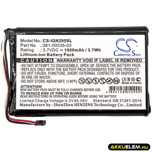 Utángyártott Garmin GPS Li-ion akkumulátor 3.7V 1000mAh 361-00035-03, 361-00035-07 - CameronSino