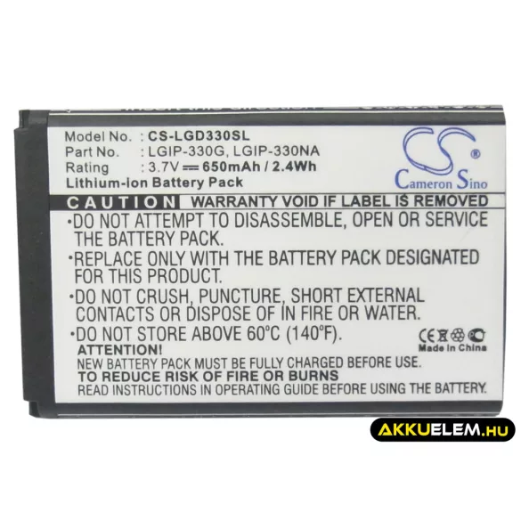 Utángyártott LG mobil Li-ion akkumulátor 3.7V 650mAh LGIP-330NA - CameronSino