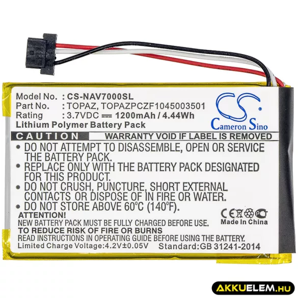 Utángyártott Navigon GPS Li-Polymer akkumulátor 3.7V 1200mAh Topaz, TOPAZPCZF1045003501 - CameronSino