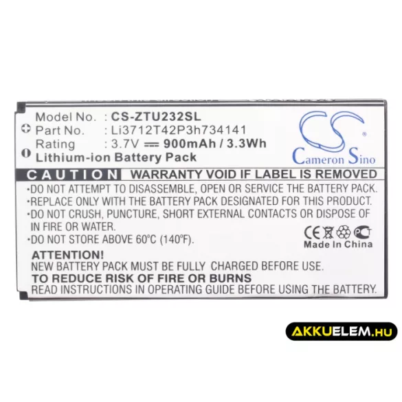 Utángyártott ZTE mobil Li-ion akkumulátor 3.7V 900mAh Li3712T42P3h734141 - CameronSino