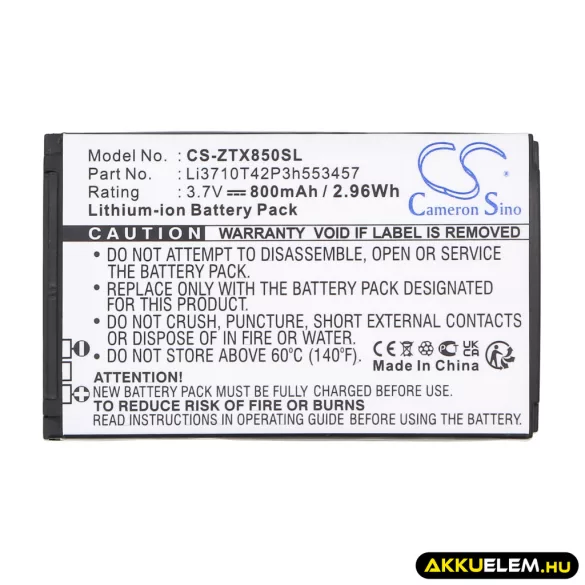 Utángyártott ZTE mobil Li-ion akkumulátor 3.7V 800mAh Li3710T42P3h553457, li3714T42P3h-653457 - CameronSino