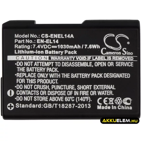 Utángyártott NiKon Kamera Li-ion akkumulátor 7.4V 1030mAh EN-EL14, EN-EL4 - CameronSino