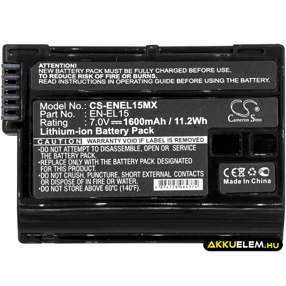 Utángyártott NiKon Kamera Li-ion akkumulátor 7V 1600mAh EN-EL15, EN-EL15A - CameronSino