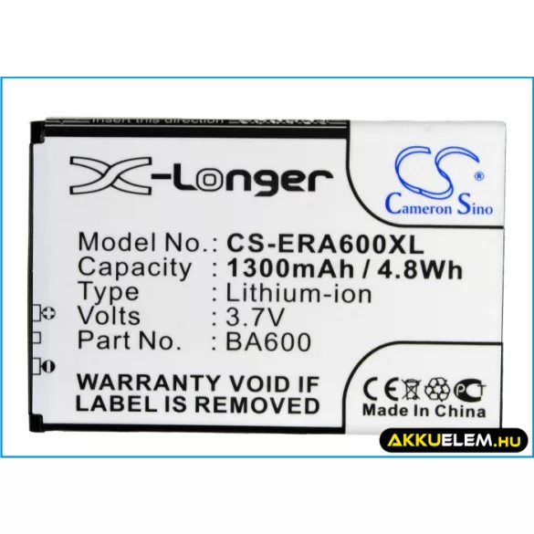 Utángyártott Sony Ericsson mobil Li-ion akkumulátor 3.7V 1300mAh BA600 - CameronSino