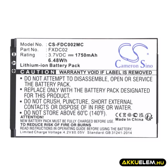 Utángyártott Drift Kamera Li-ion akkumulátor 3.7V 1750mAh FXDC02, 72-011-00 - CameronSino