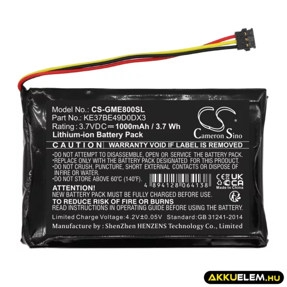 Utángyártott Garmin GPS Li-ion akkumulátor 3.7V 1000mAh KE37BE49D0DX3 - CameronSino