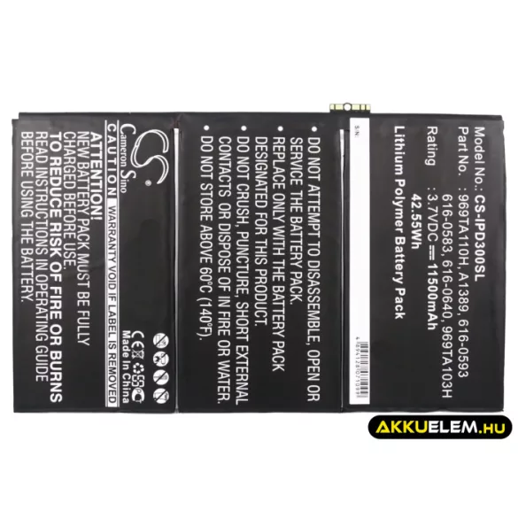 Utángyártott Apple Tablet Li-Polymer akkumulátor 3.7V 11500mAh 616-0586, 616-0604 - CameronSino
