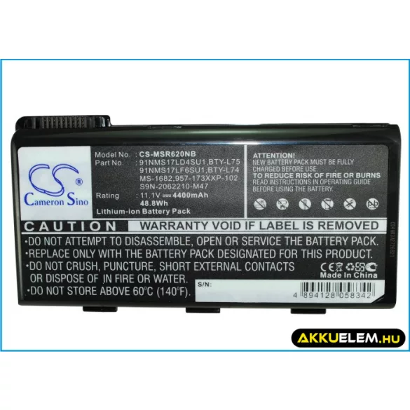 Utángyártott MSI laptop Li-ion akkumulátor 11.1V 4400mAh BTY-L74, BTY-L75 - CameronSino