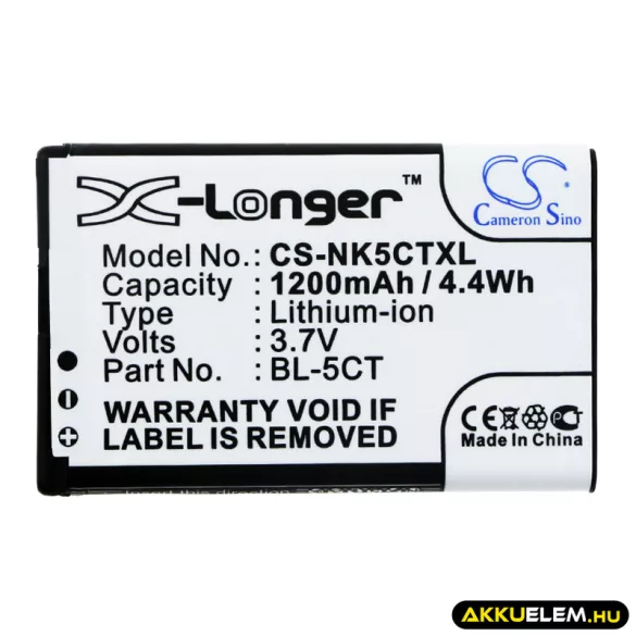 Utángyártott Nokia mobil Li-ion akkumulátor 3.7V 1200mAh BL-5CT - CameronSino