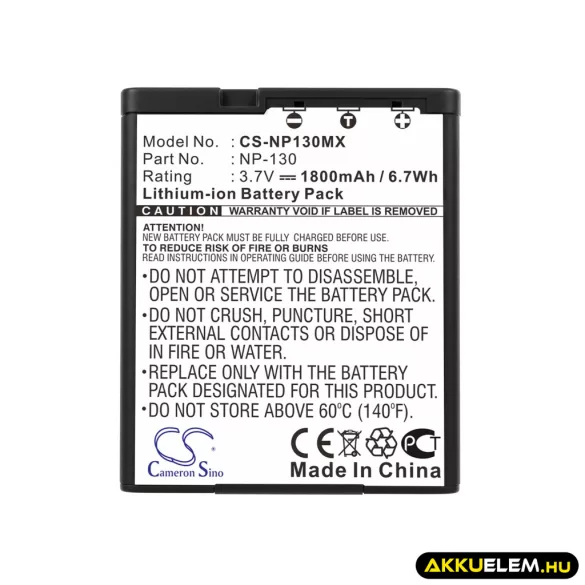 Utángyártott Casio Kamera Li-ion akkumulátor 3.7V 1800mAh NP-130, NP-130A - CameronSino