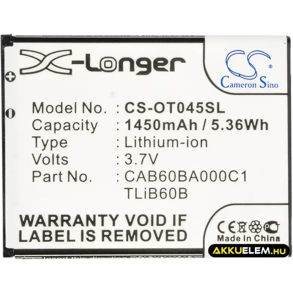 Utángyártott TCL mobil Li-ion akkumulátor 3.7V 1450mAh - CameronSino