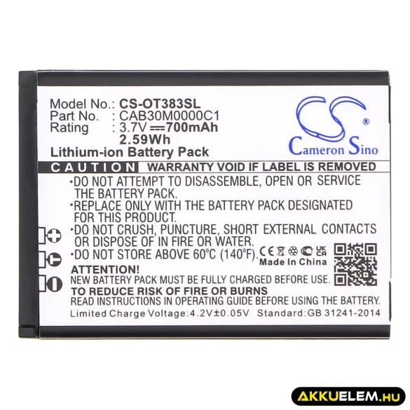 Utángyártott MTC mobil Li-ion akkumulátor 3.7V 700mAh - CameronSino