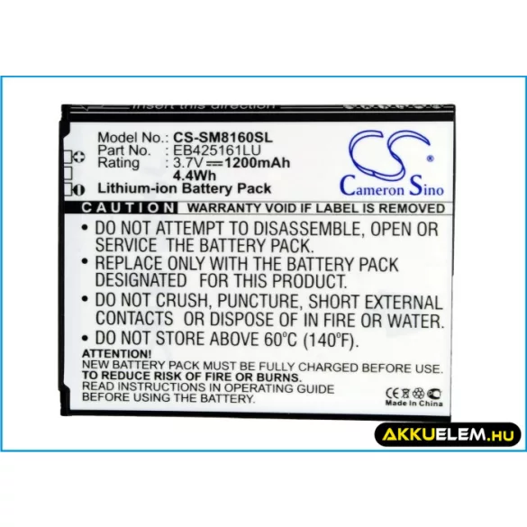 Utángyártott Samsung mobil Li-ion akkumulátor 3.7V 1200mAh EB425161LU, EB425161LA - CameronSino