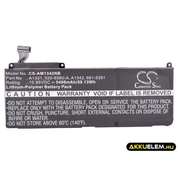 Utángyártott Apple laptop Li-Polymer akkumulátor 10.95V 5400mAh A1331, A1342 - CameronSino