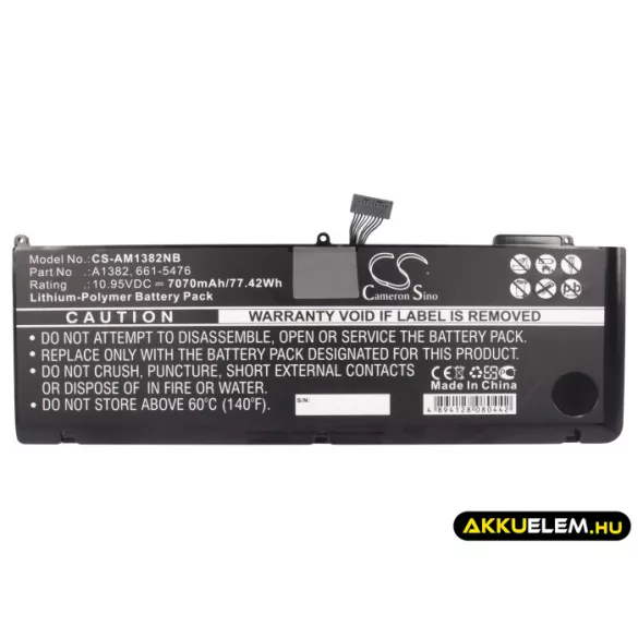 Utángyártott Apple laptop Li-Polymer akkumulátor 10.95V 7070mAh 020-7134-01, 661-5844 - CameronSino