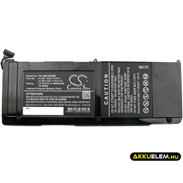 Utángyártott Apple laptop Li-Polymer akkumulátor 10.95V 6900mAh A1297, A1383 - CameronSino
