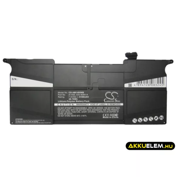 Utángyártott Apple laptop Li-Polymer akkumulátor 7.6V 5100mAh A1495, 020-8084-A - CameronSino