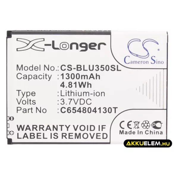 Utángyártott BLU mobil Li-ion akkumulátor 3.7V 1300mAh C654804130T - CameronSino