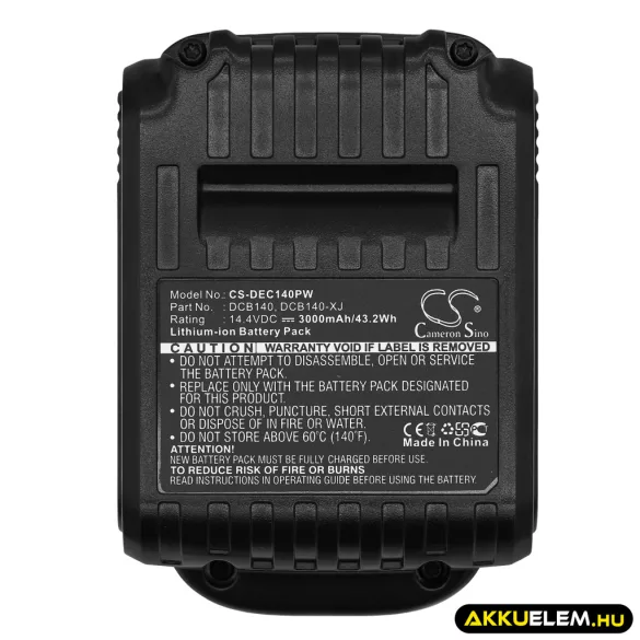 Utángyártott DeWalt szerszámgép Li-ion akkumulátor 14.4V 3000mAh DCB140, DCB140-XJ - CameronSino