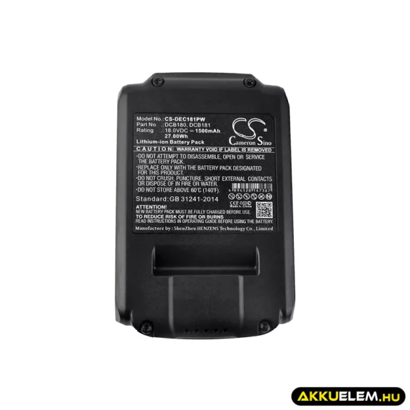 Utángyártott DeWalt szerszámgép Li-ion akkumulátor 18V 1500mAh DCB180, DCB181 - CameronSino