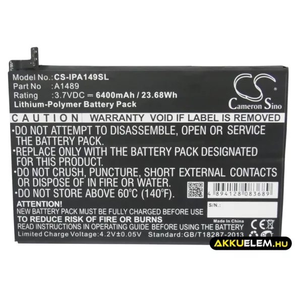Utángyártott Apple Tablet Li-Polymer akkumulátor 3.7V 6400mAh A1489, A1512 - CameronSino