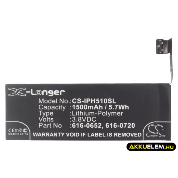 Utángyártott Apple mobil Li-Polymer akkumulátor 3.8V 1500mAh 616-0652, 616-0720 - CameronSino