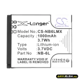 Utángyártott Canon Kamera Li-ion akkumulátor 3.7V 1000mAh NB-6L, NB-6LH - CameronSino