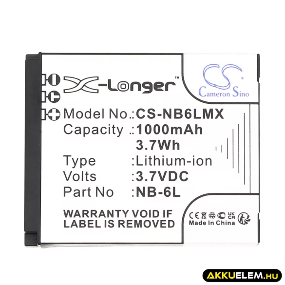 Utángyártott Canon Kamera Li-ion akkumulátor 3.7V 1000mAh NB-6L, NB-6LH - CameronSino